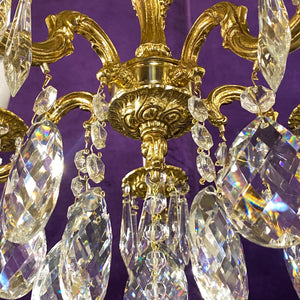 Dainty Antique Brass and Crystal Chandelier - SOLD