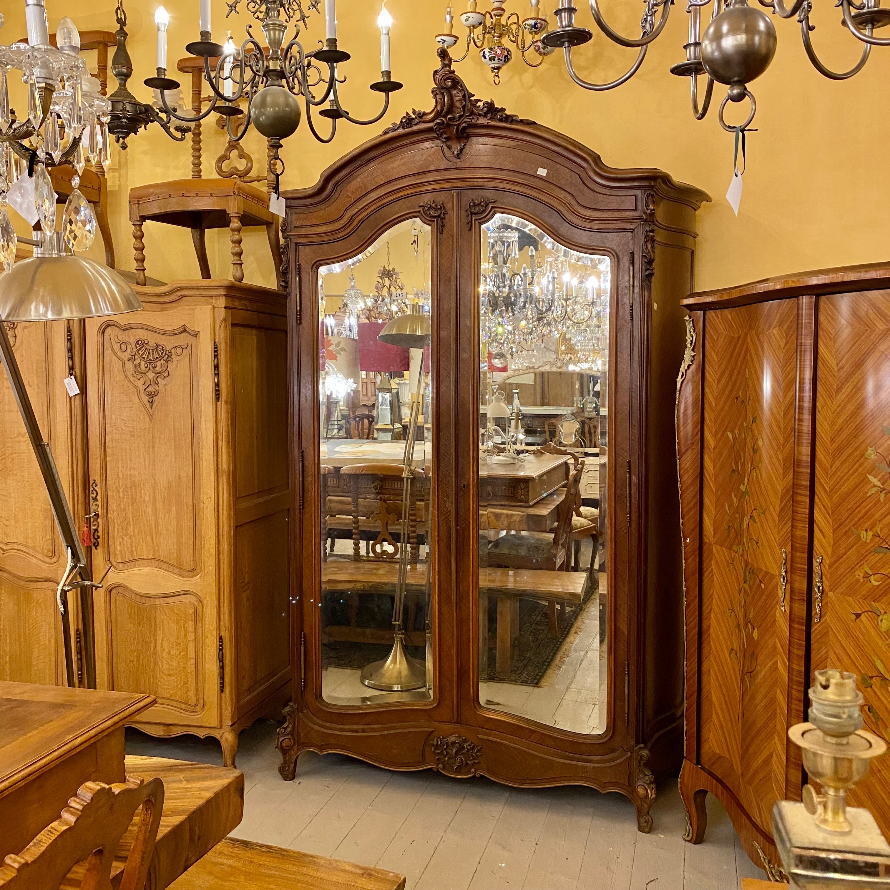 Antique Mirror Front French Walnut Armoire - SOLD