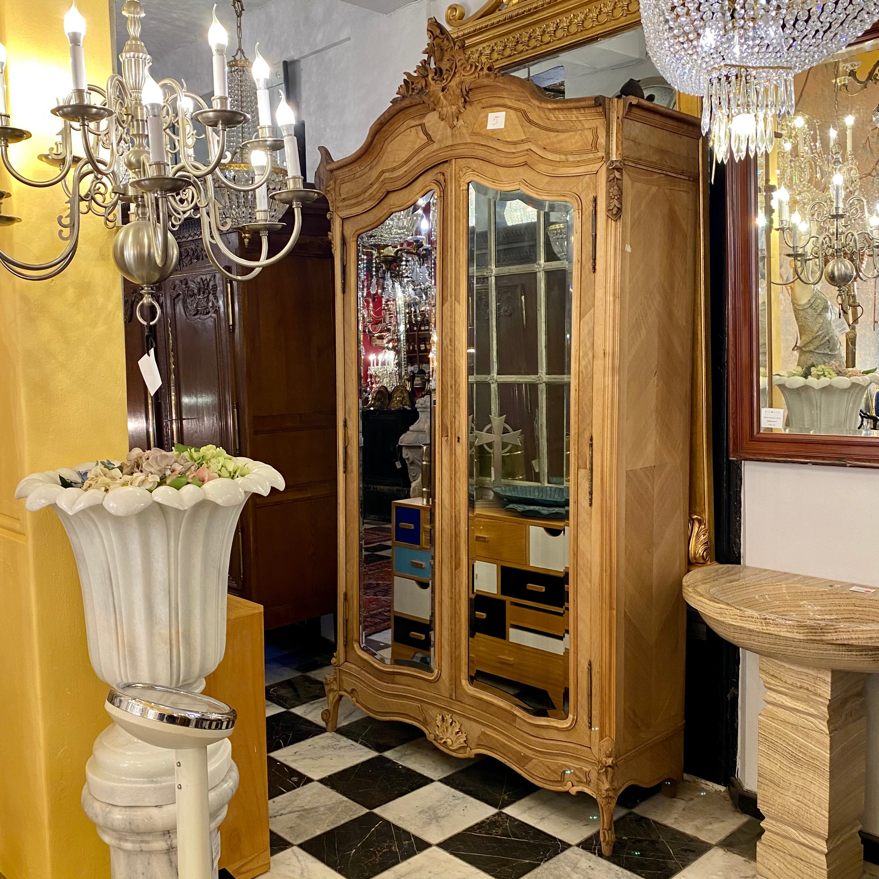 Antique French Walnut Armoire with Mirror Front