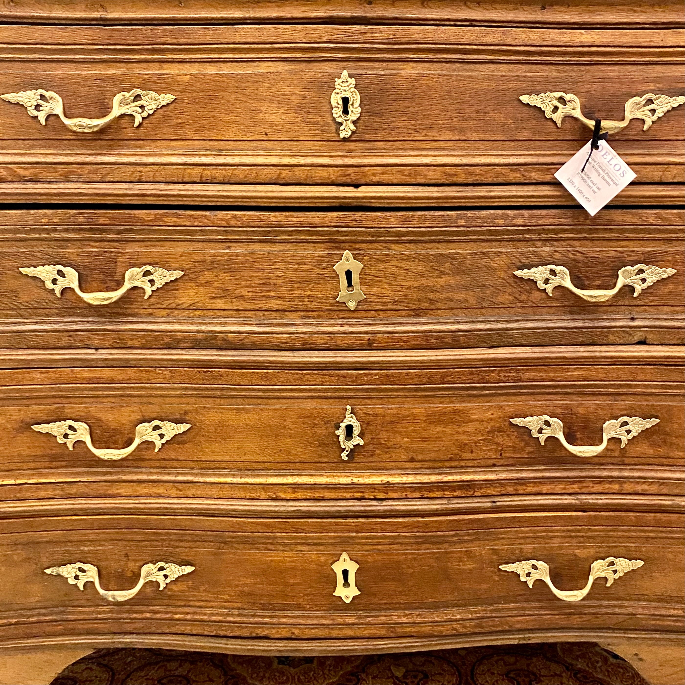 Antique Oak Writing Bureau with Brass Handles - SOLD