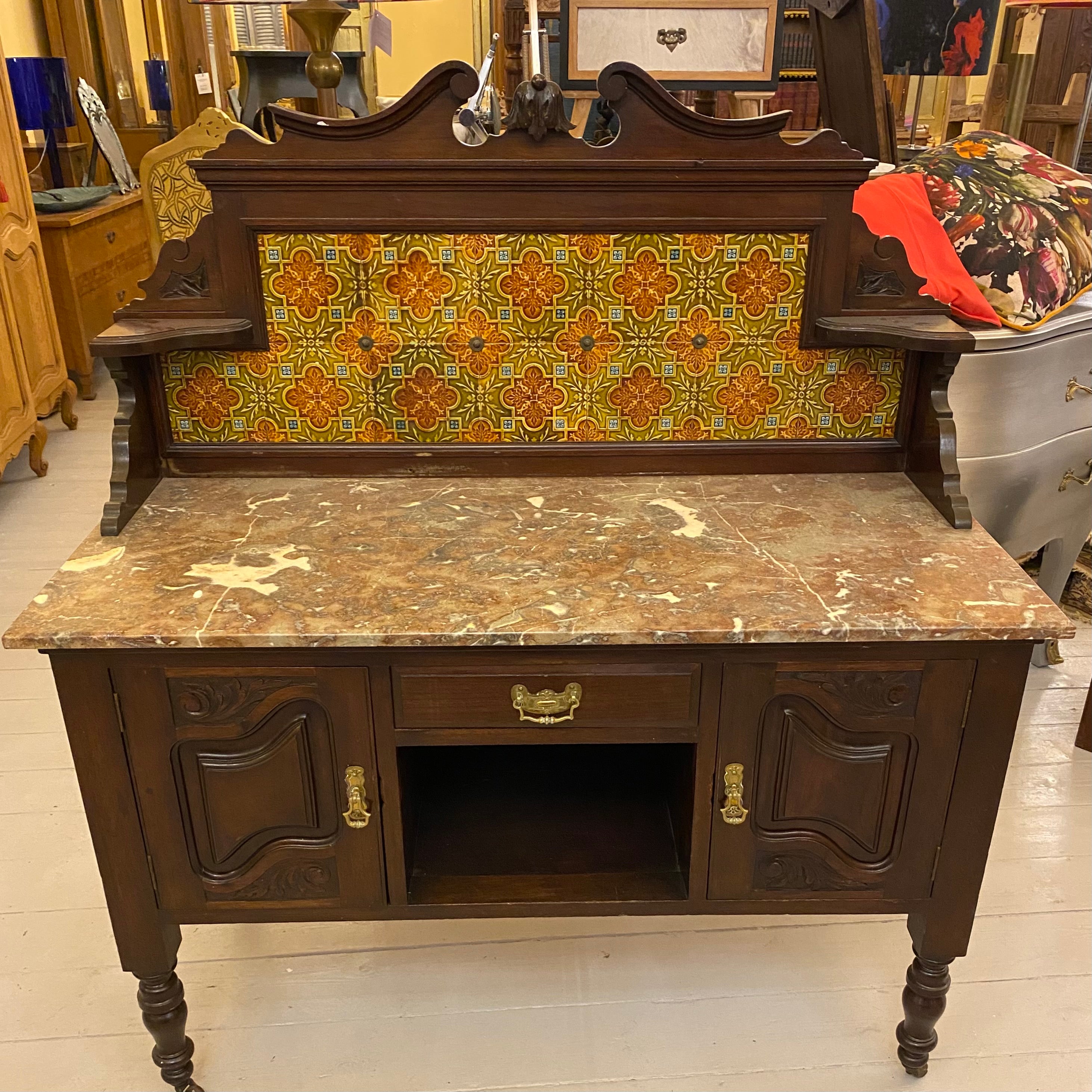 Antique Wash Table with Mottled Marble Top - SOLD