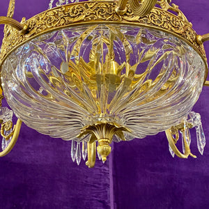 Brass & Crystal Neoclassical Chandelier with Cut Glass - SOLD