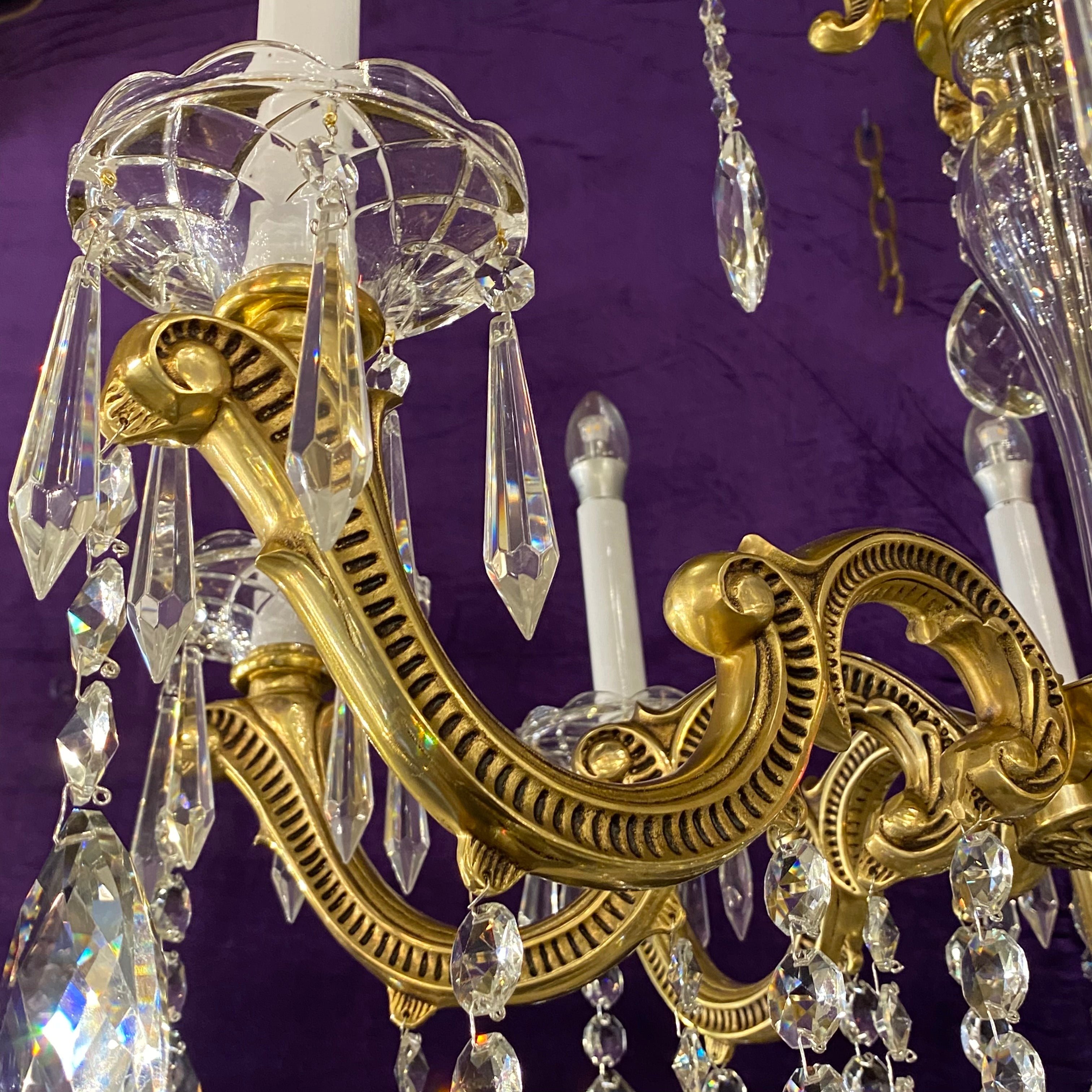 Tall Delos Eight Arm Crystal Chandelier