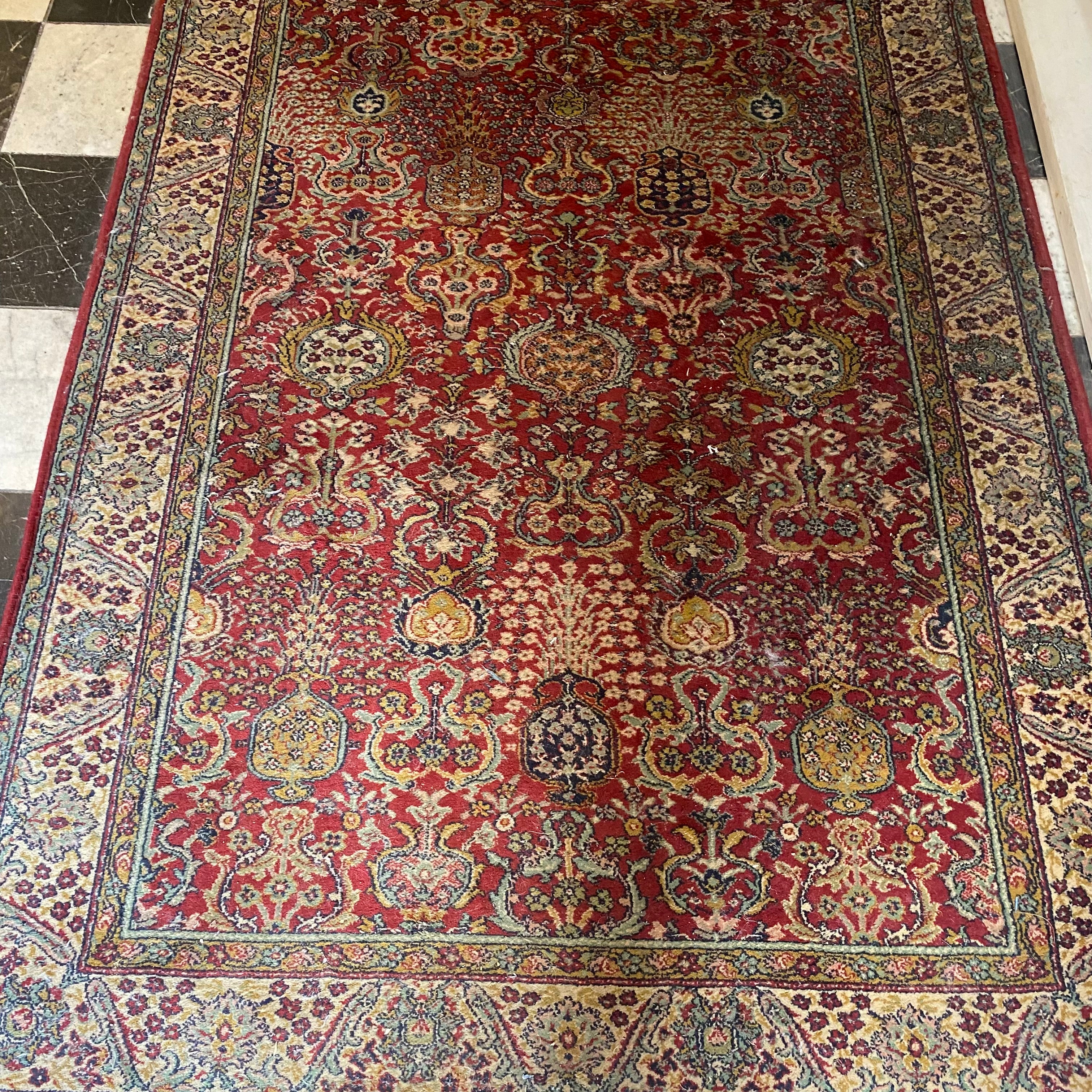 Red Vintage Rug with Cream Trim - SOLD