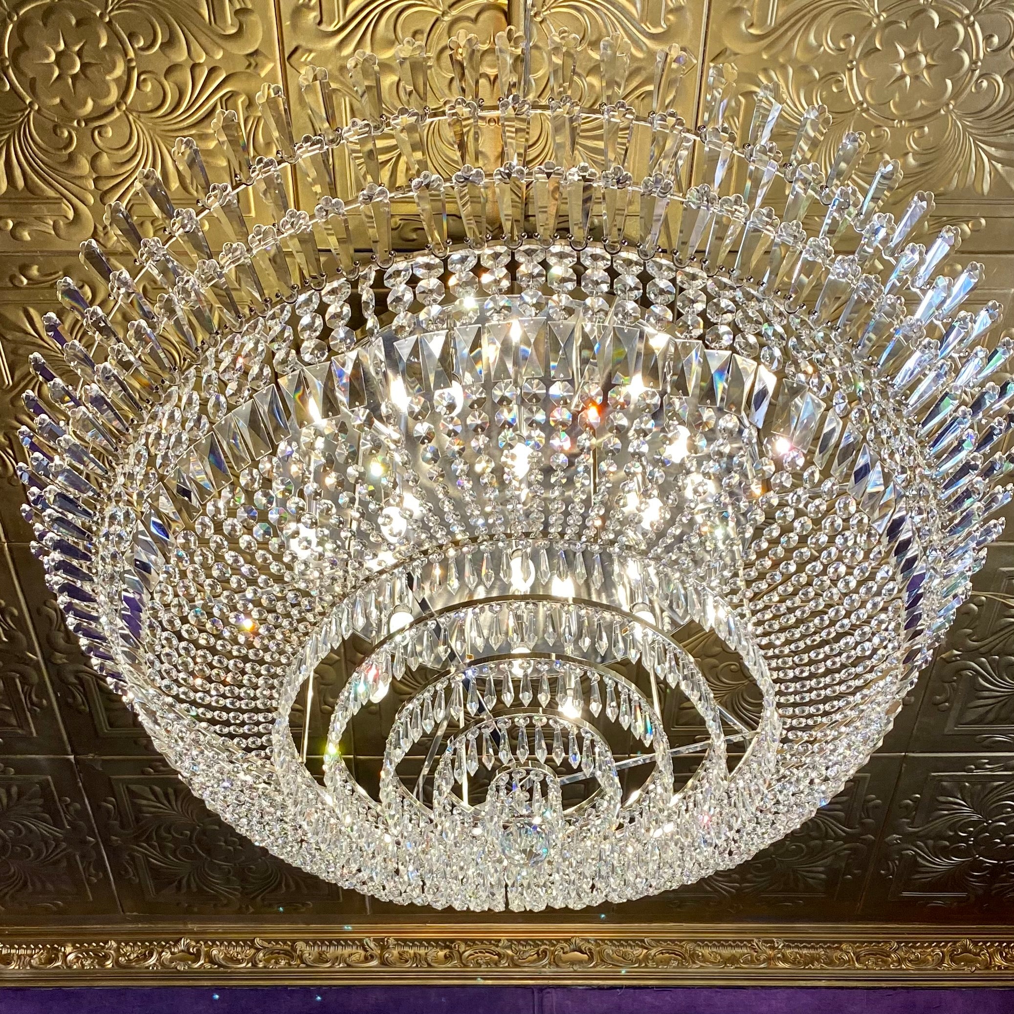 Very Large & Impressive Crystal Flush Mounted Chandelier - SOLD