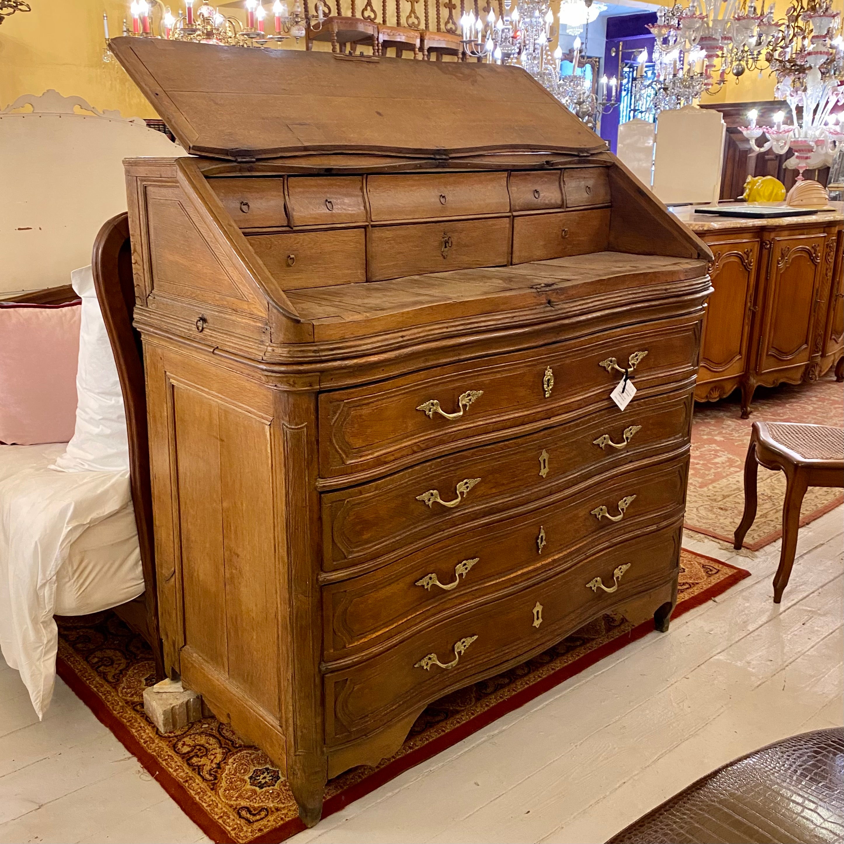 Antique Oak Writing Bureau with Brass Handles - SOLD