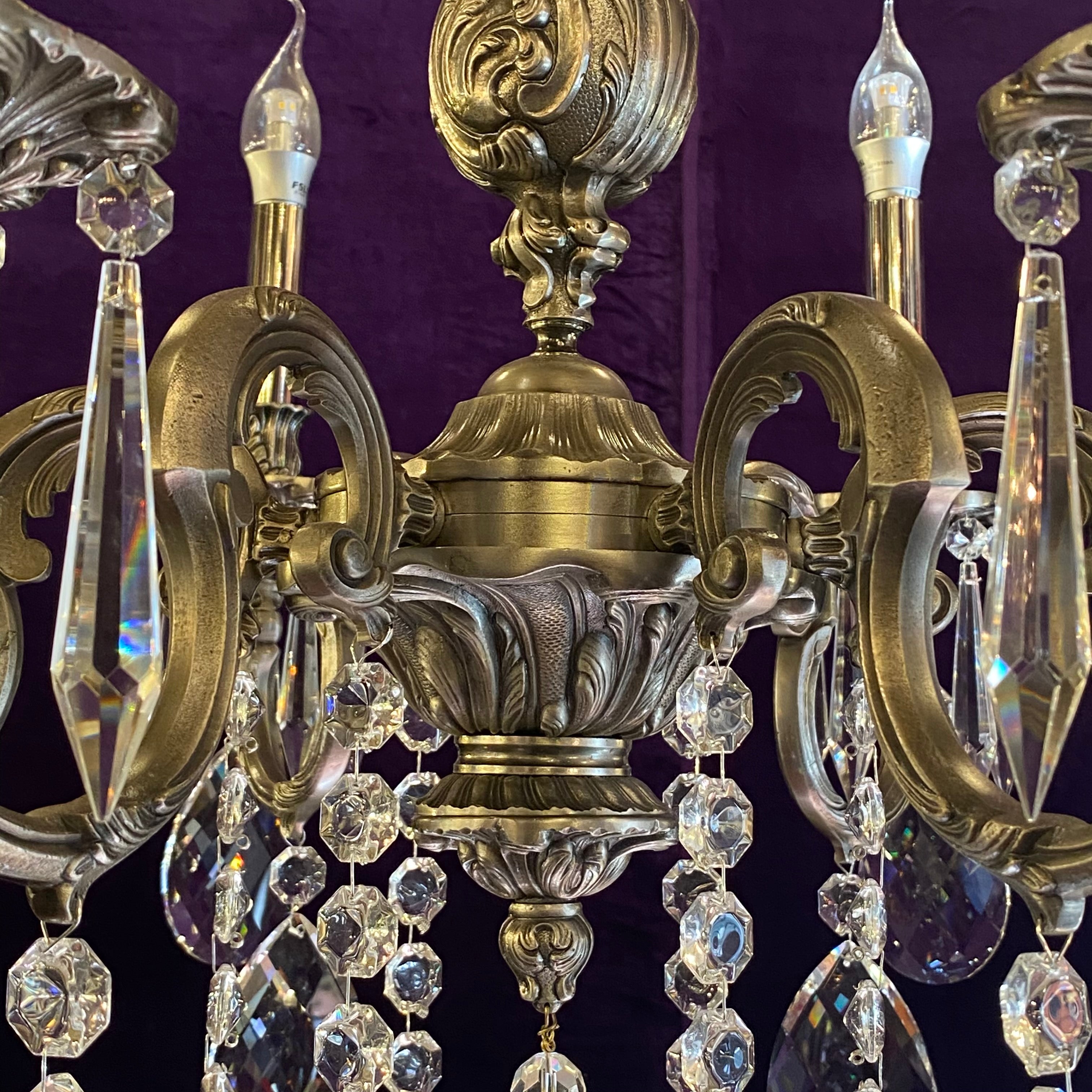 Antique Nickel and Crystal French Chandelier - SOLD