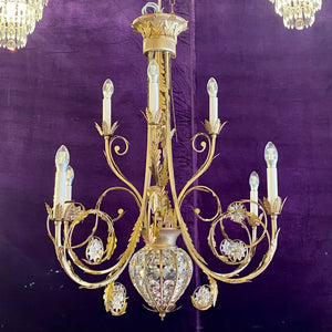 An Unusual Gilt Metal Chandelier with Crystals - SOLD