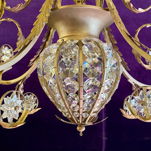 An Unusual Gilt Metal Chandelier with Crystals - SOLD