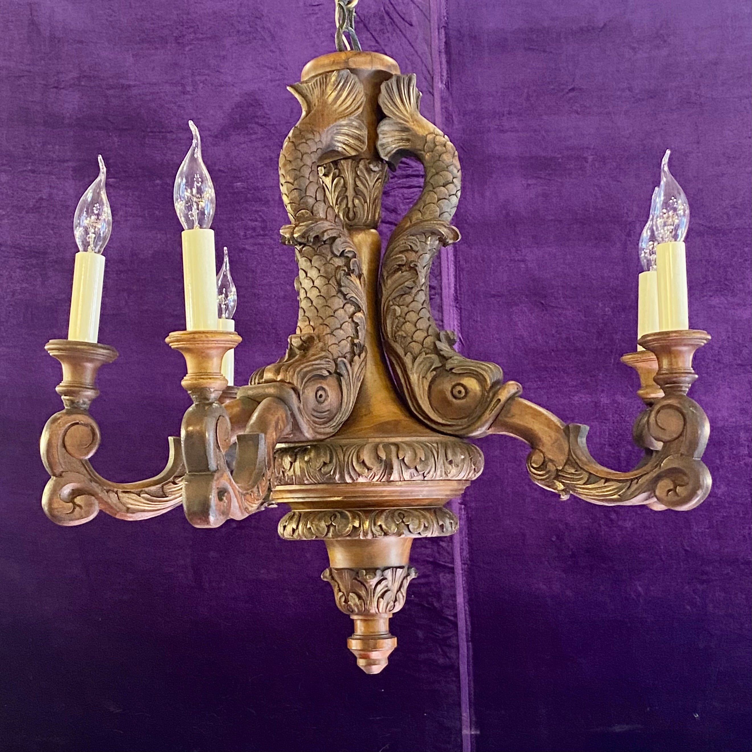 Unusual Antique French Wooden Chandelier - SOLD