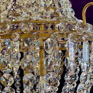 Gilt Metal Neoclassical Crystal Chandelier - SOLD