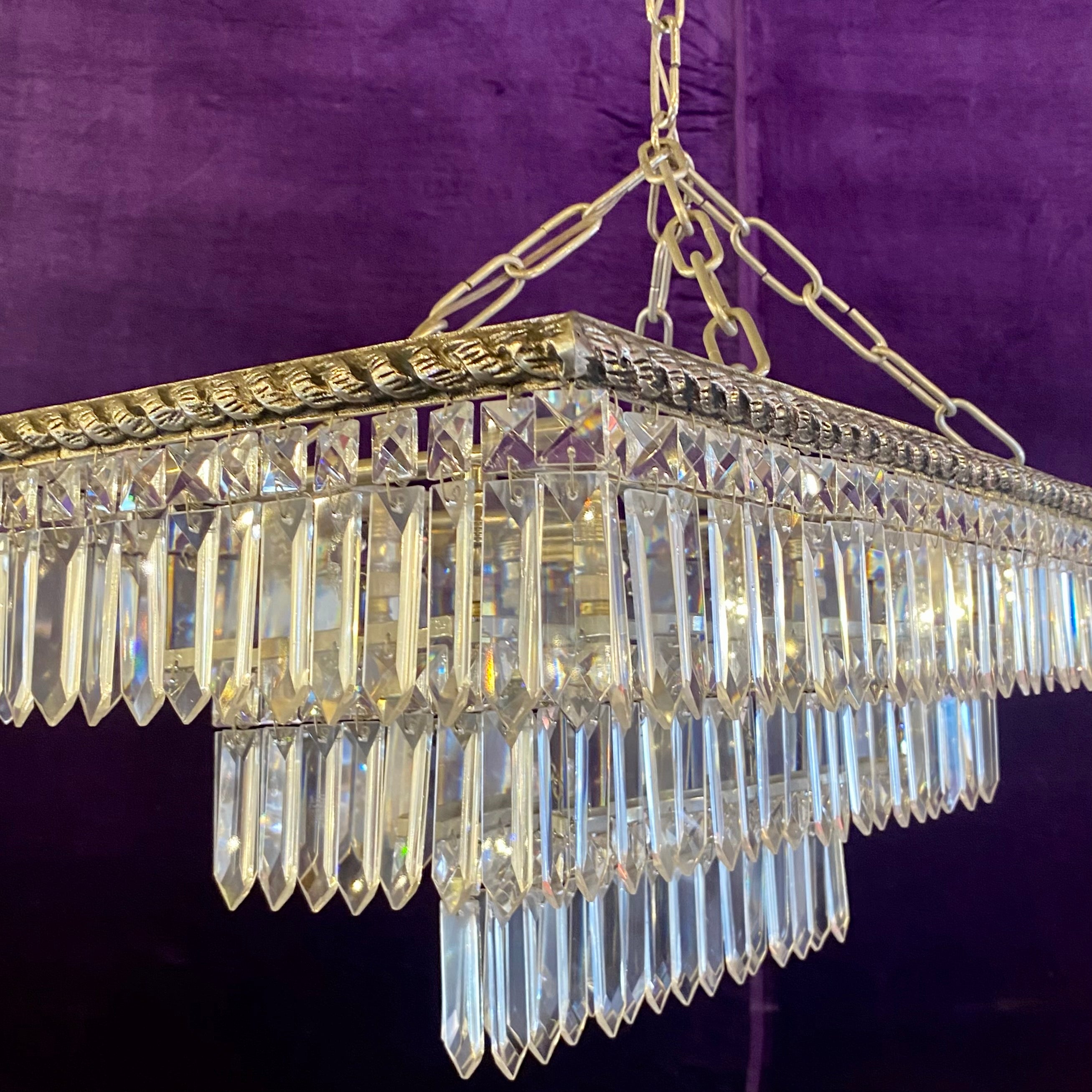 Nickel and Crystal Contemporary Waterfall Chandelier