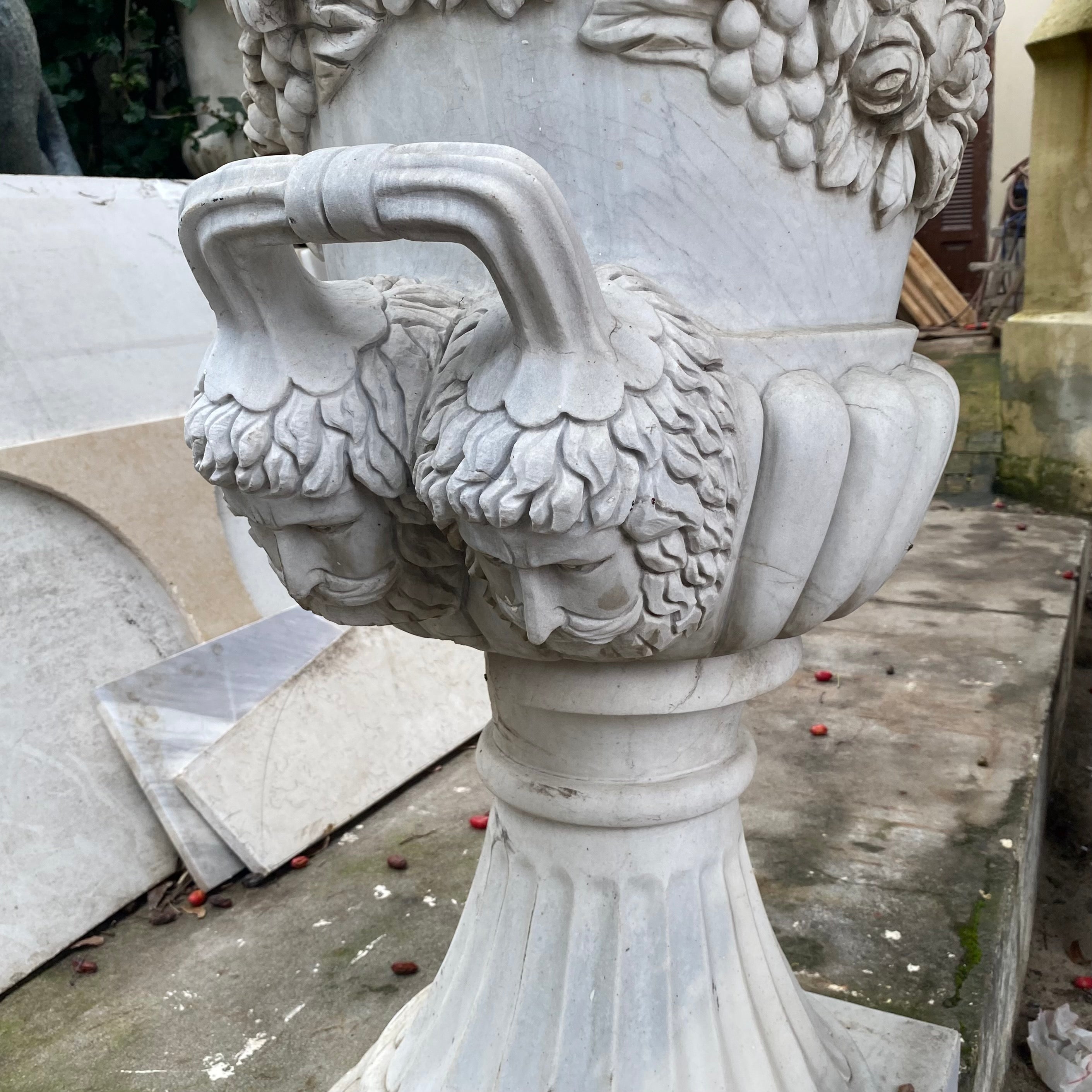 Very Heavy Hand Carved Marble Urns - SOLD