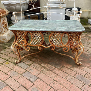 Wrought Iron Coffee Table with Green Marble Top - SOLD