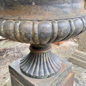 Verdigris Green Cast Iron Urn on Plinth - SOLD