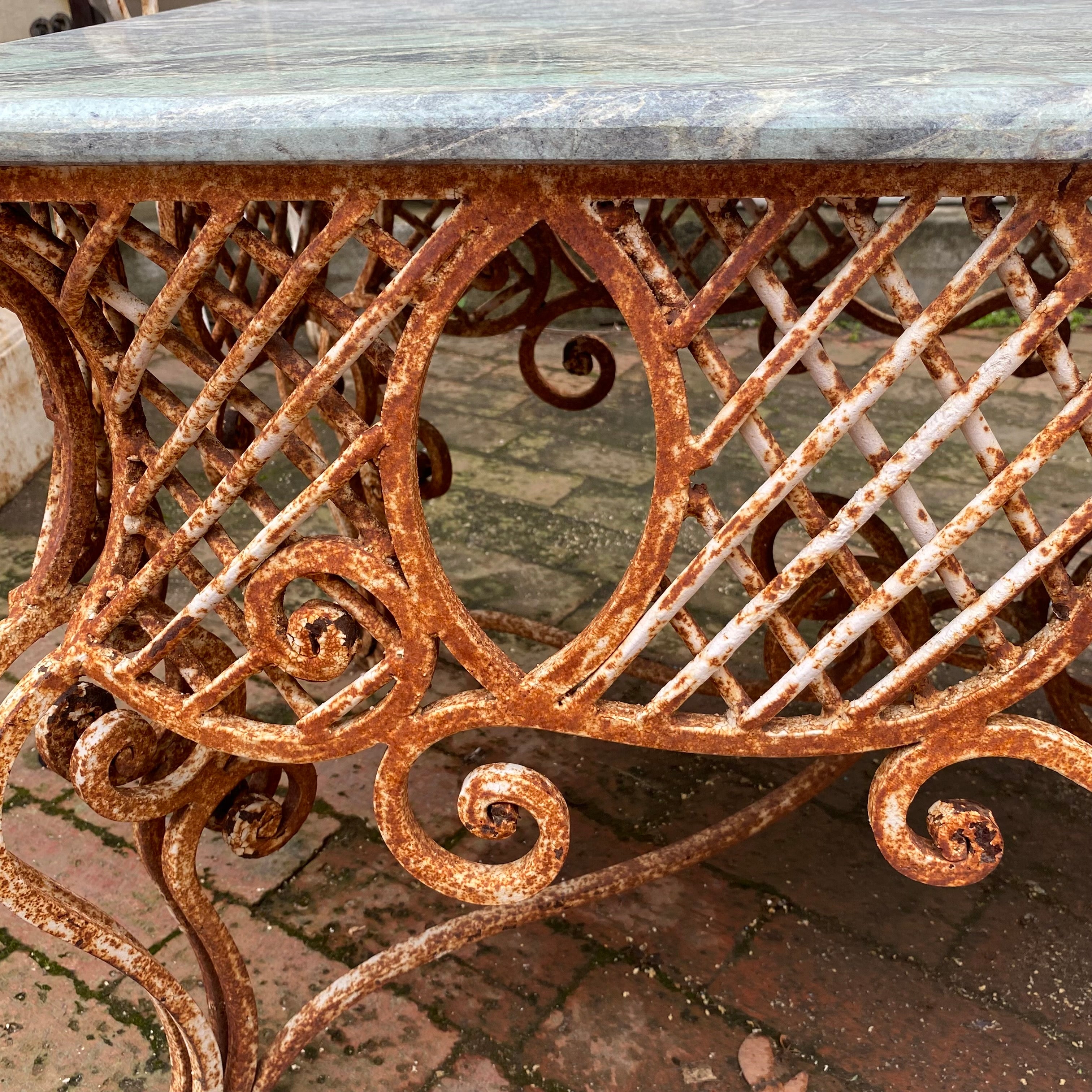 Wrought Iron Coffee Table with Green Marble Top - SOLD