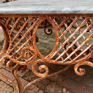 Wrought Iron Coffee Table with Green Marble Top - SOLD