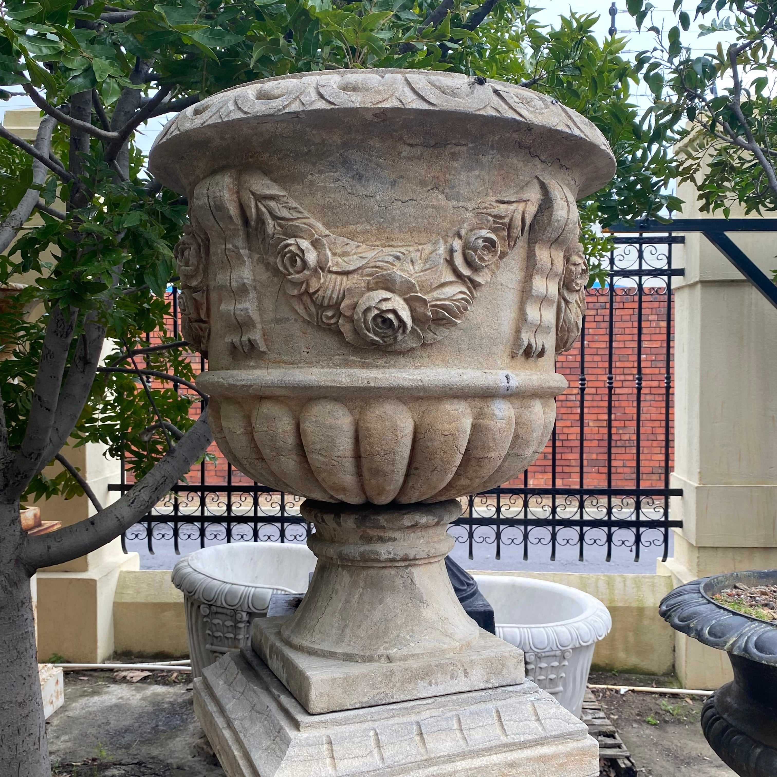 Elegant Bluestone Urn on Plinth (Pair) - SOLD