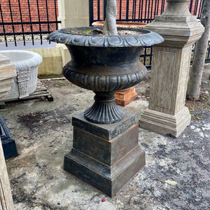 Verdigris Green Cast Iron Urn on Plinth - SOLD