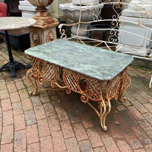 Wrought Iron Coffee Table with Green Marble Top - SOLD