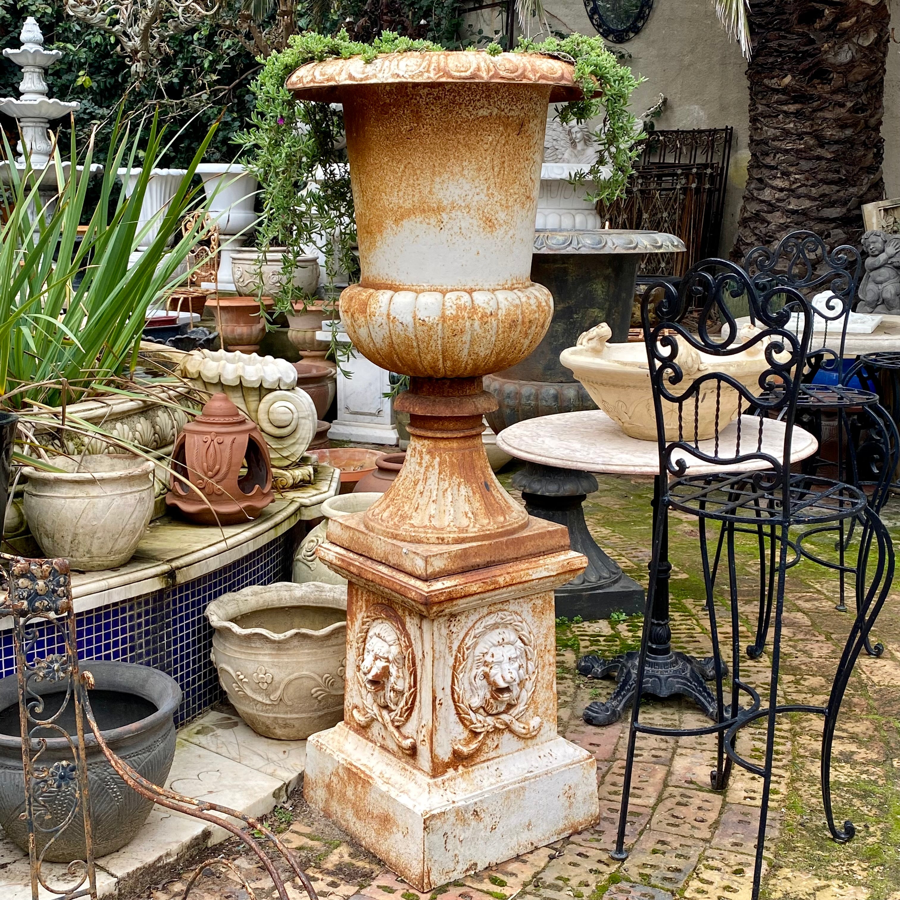 Cast Iron Plinth with Lion's Face - SOLD