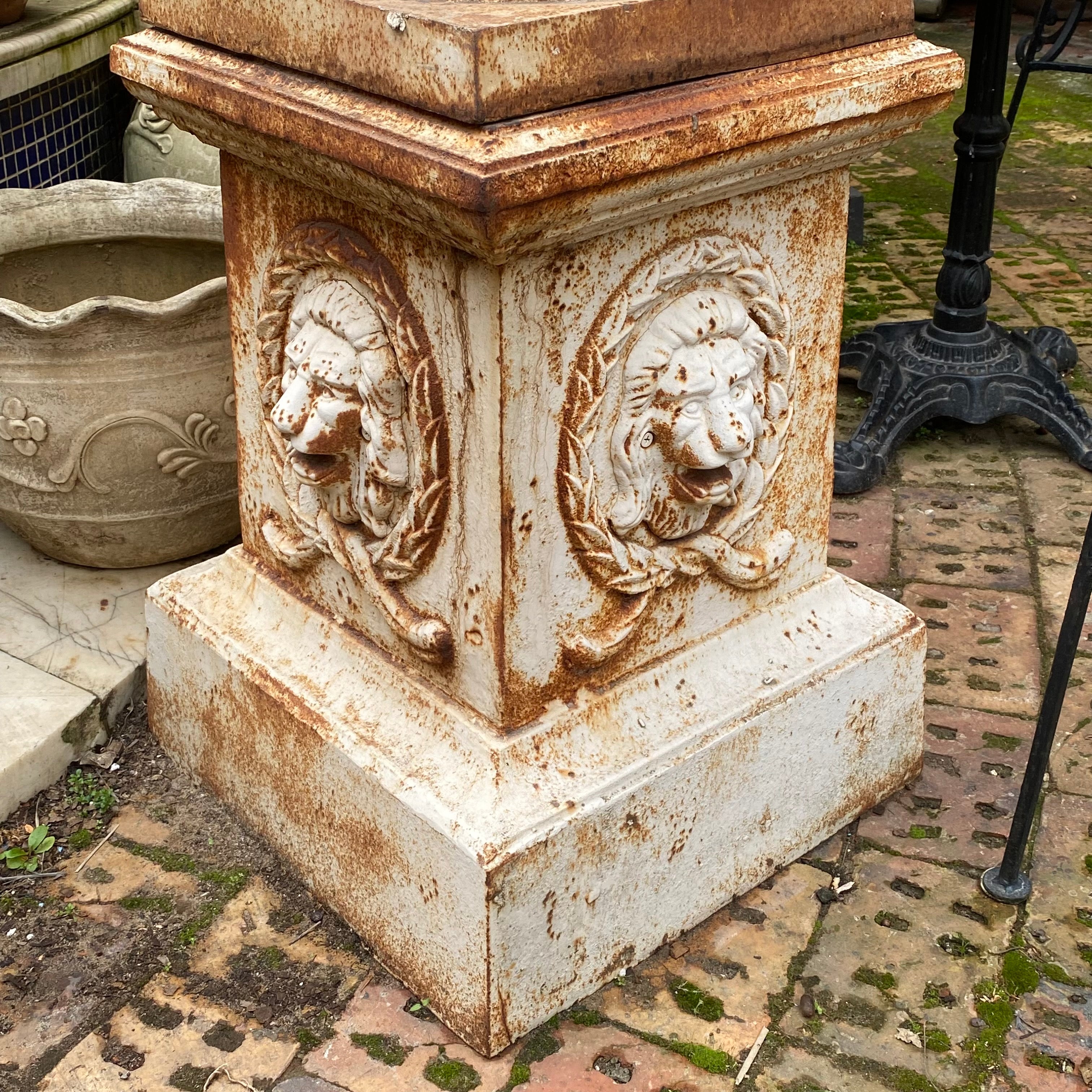 Cast Iron Plinth with Lion's Face - SOLD