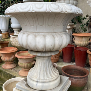 A Heavy White Marble Urn with Wide Rim