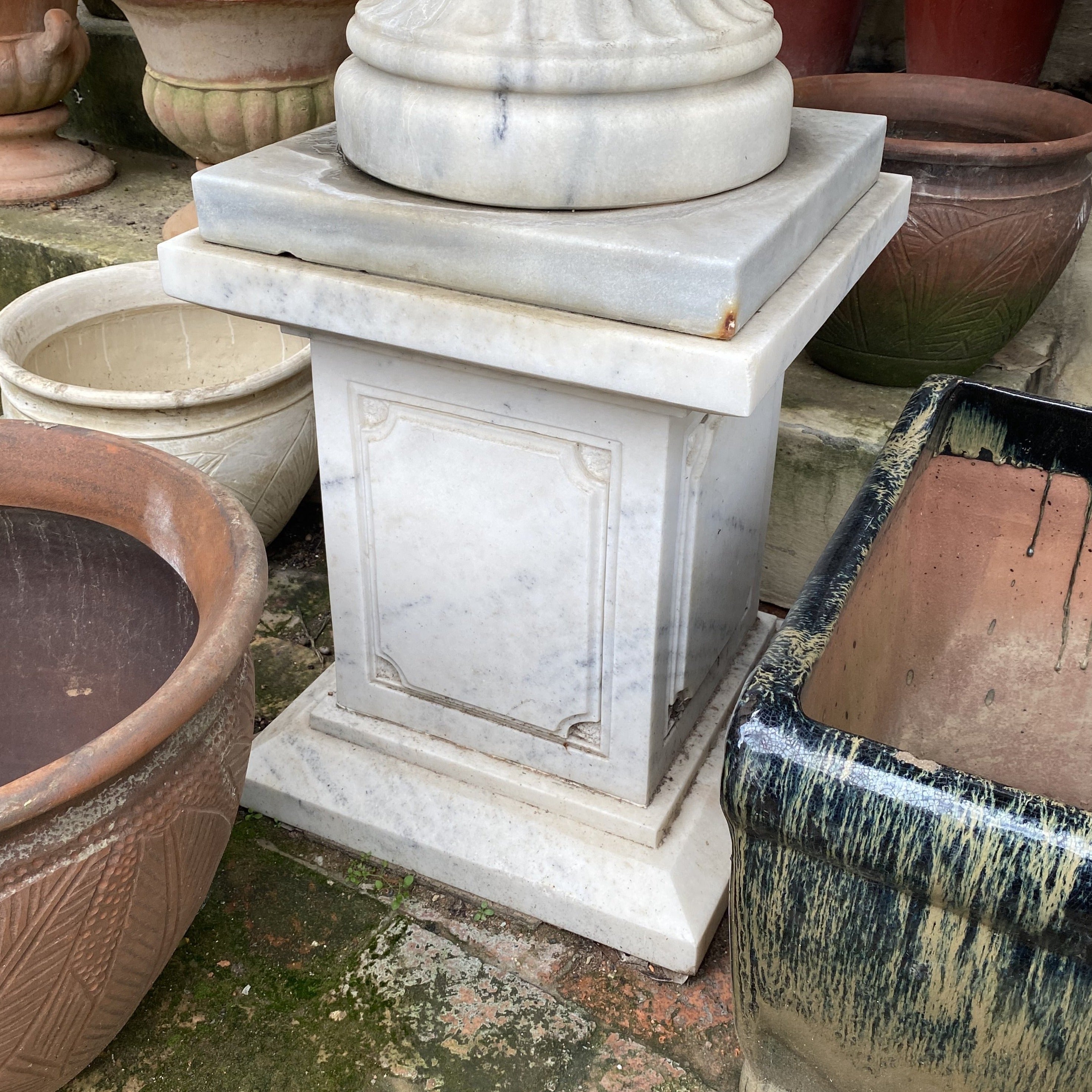 Carved White Marble Plinths with Grey Vein - SOLD