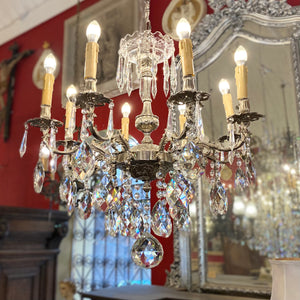 Antique French Nickel and Crystal Chandelier - SOLD