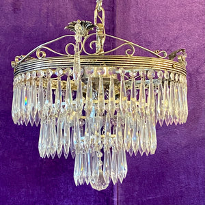 Hand Made Nickel Plated Crystal Waterfall Chandelier