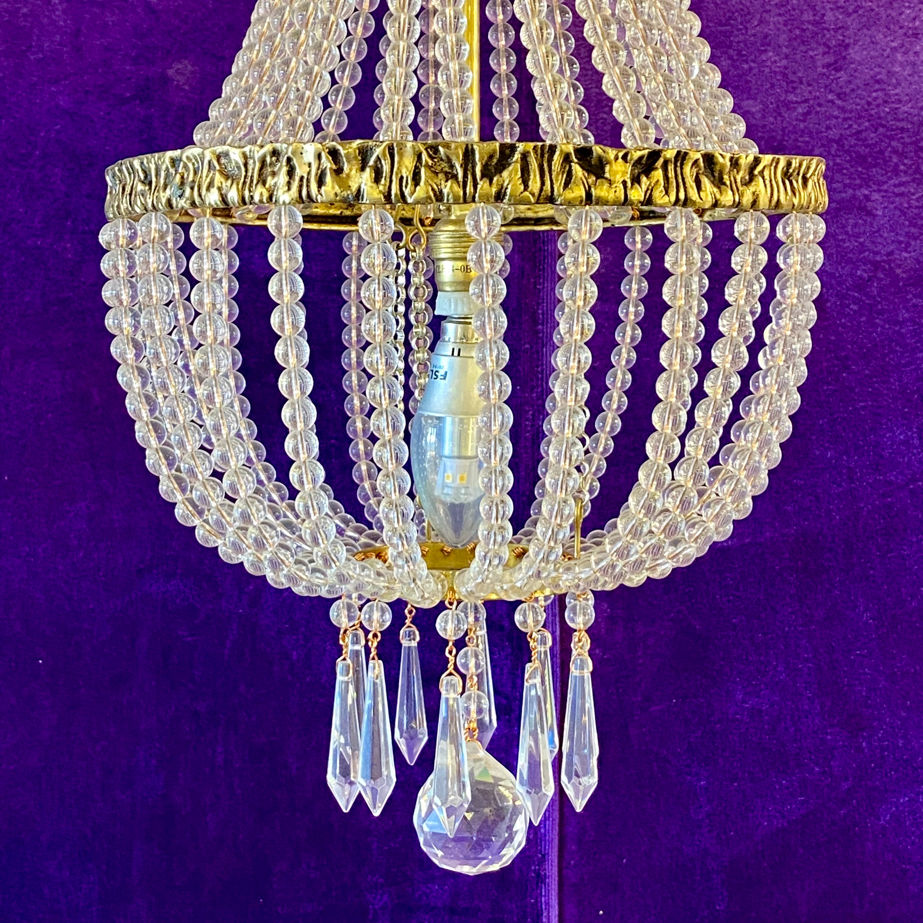 Hand Made Crystal and Brass Neoclassical Chandelier