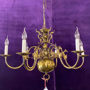 Antique Aged Brass Flemish Chandelier - SOLD