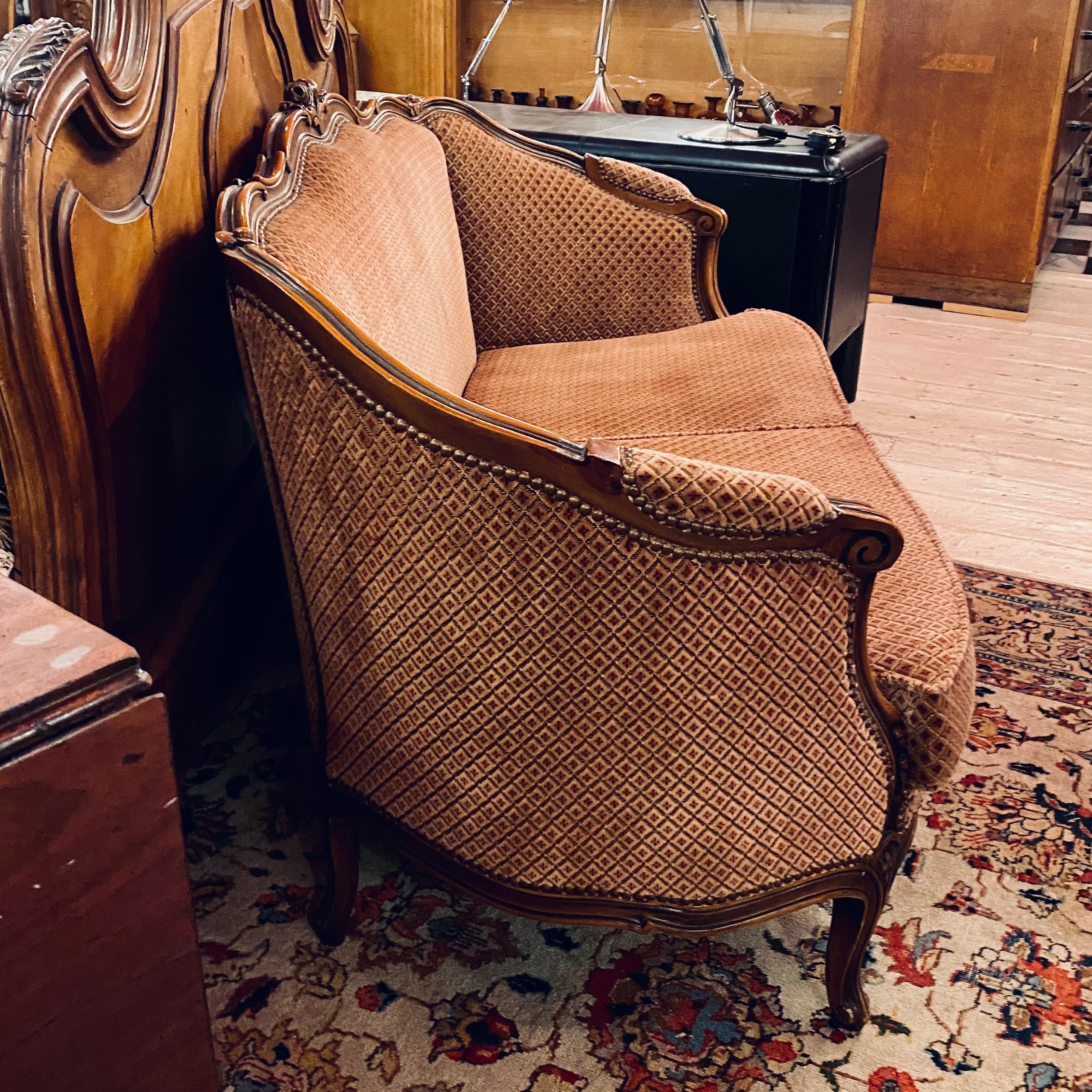 Antique French Sofa with Pink Upholstery