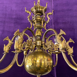 Antique Aged Brass Flemish Chandelier - SOLD