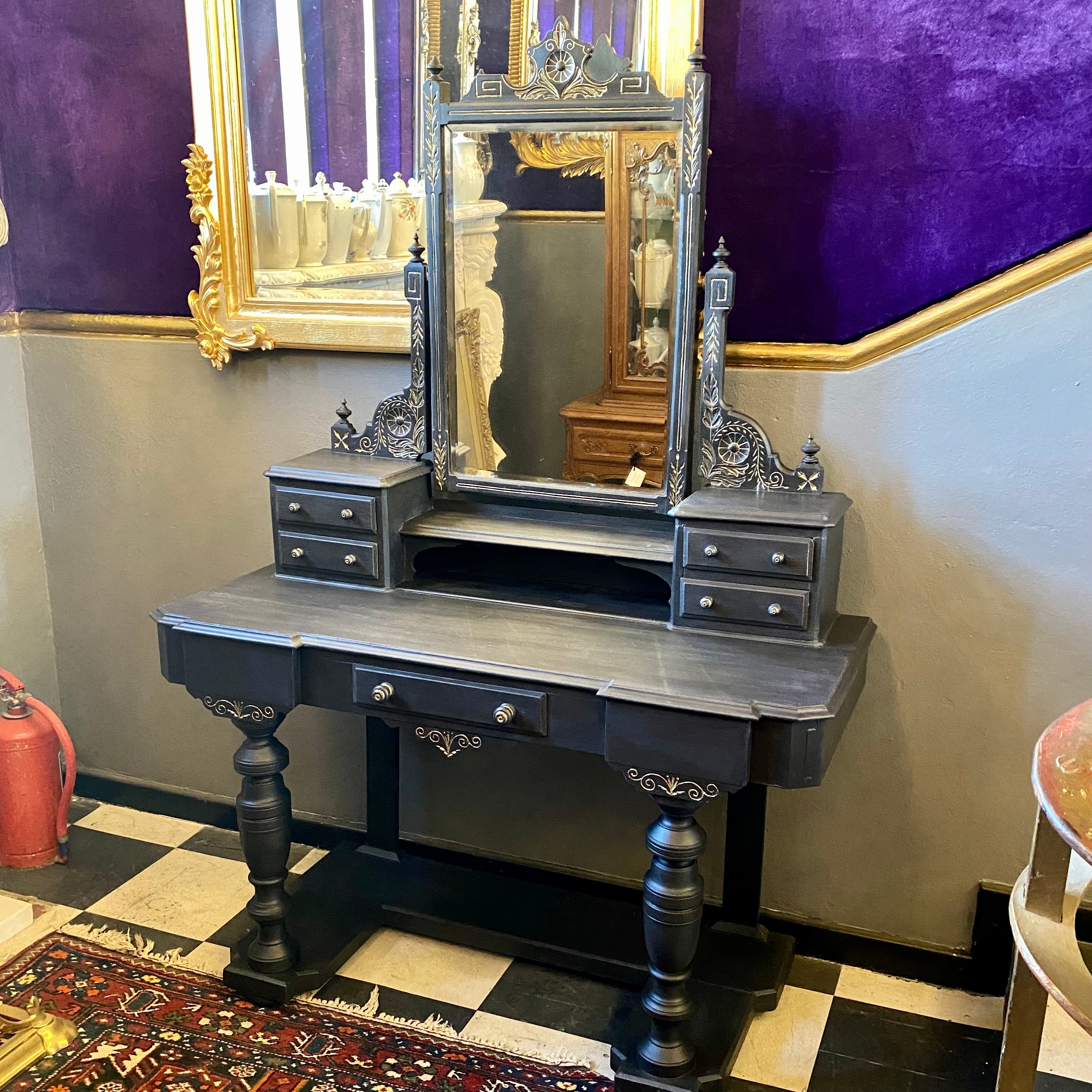 Victorian Dressing Table Painted in a Matte Charcoal Finish - SOLD