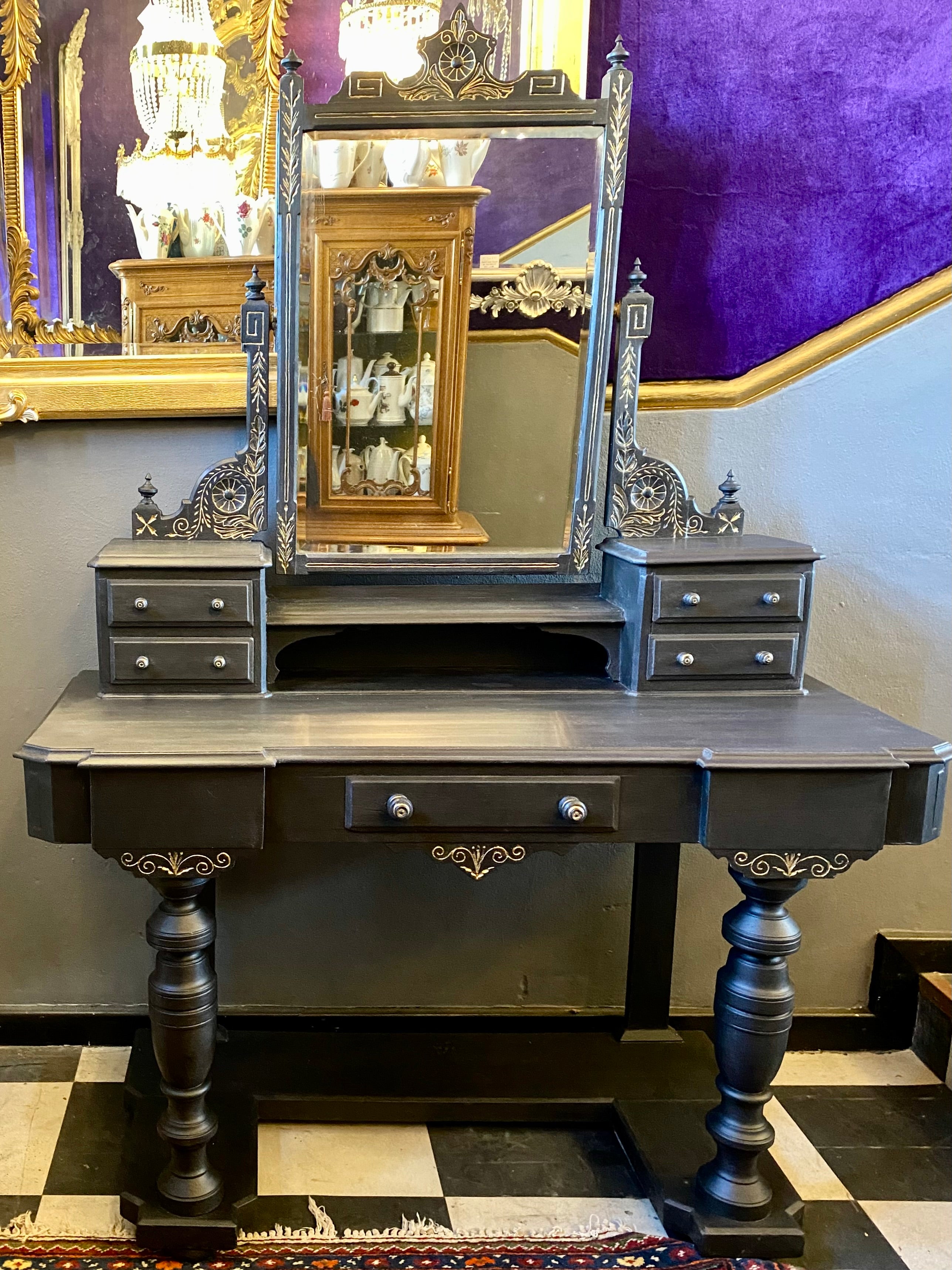 Victorian Dressing Table Painted in a Matte Charcoal Finish - SOLD