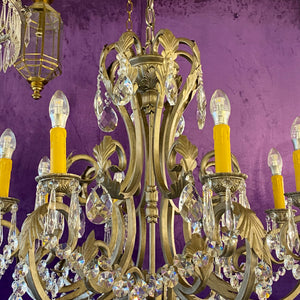 Vintage Steel and Crystal Chandelier