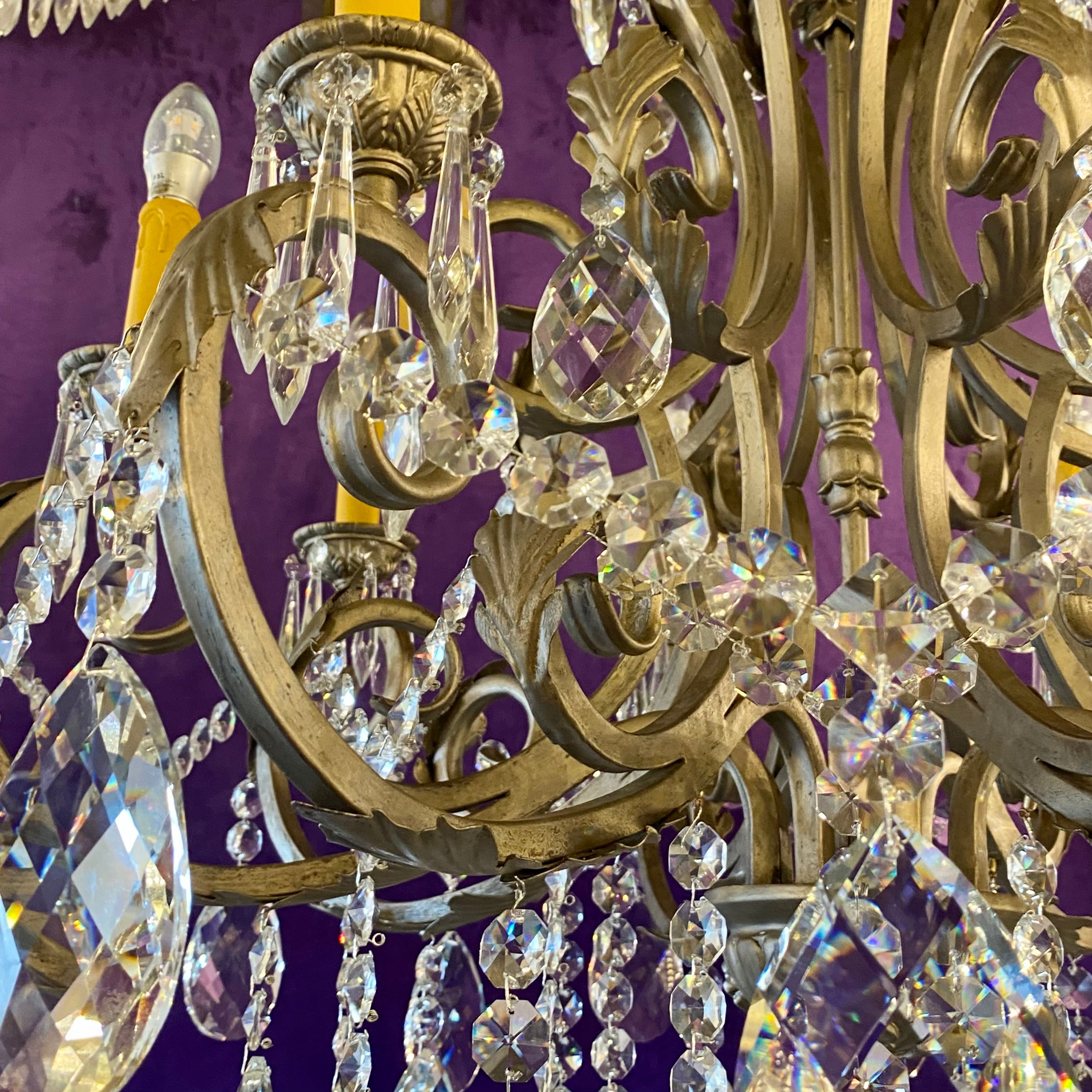 Vintage Steel and Crystal Chandelier