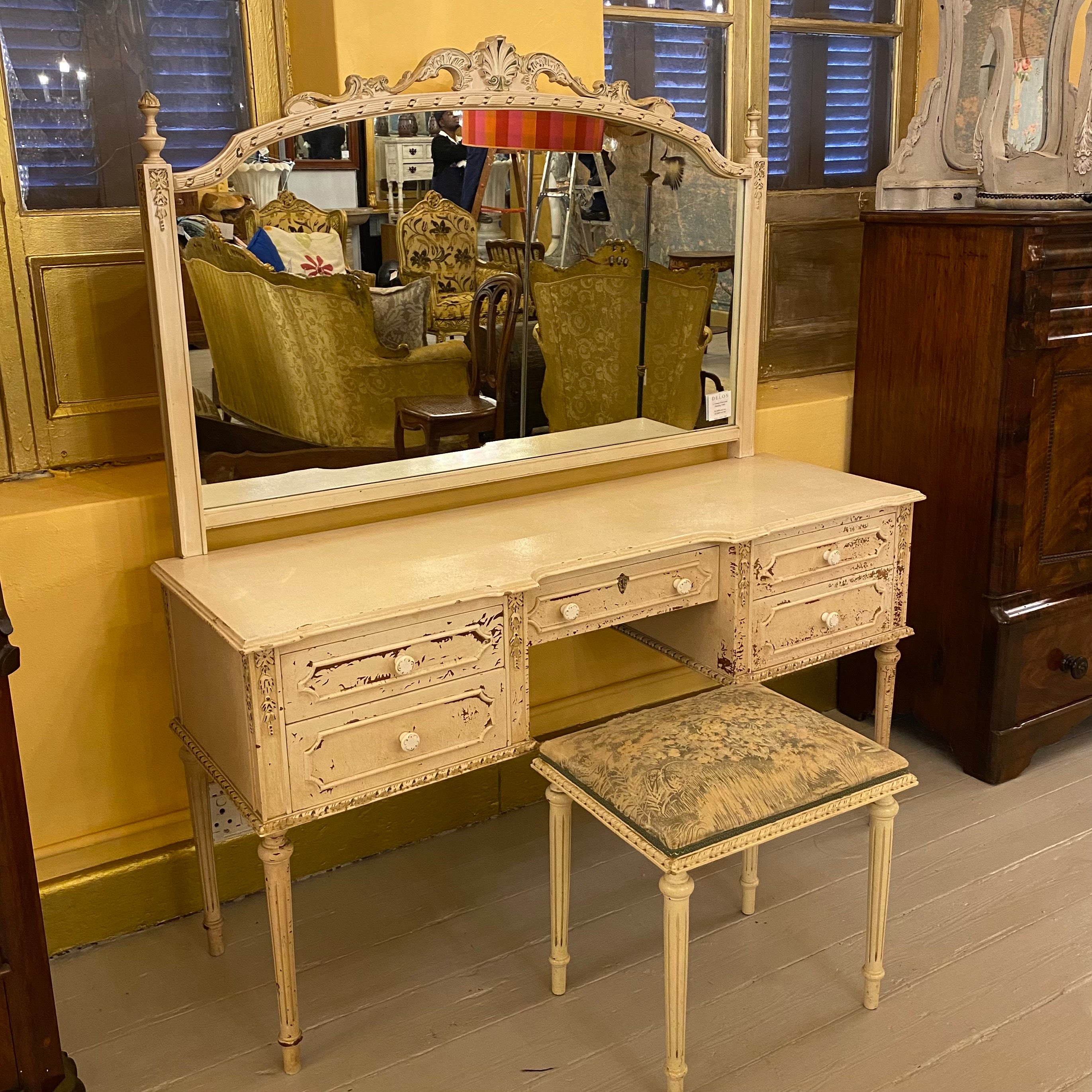 Vintage Distressed Dressing Table with Stool - SOLD