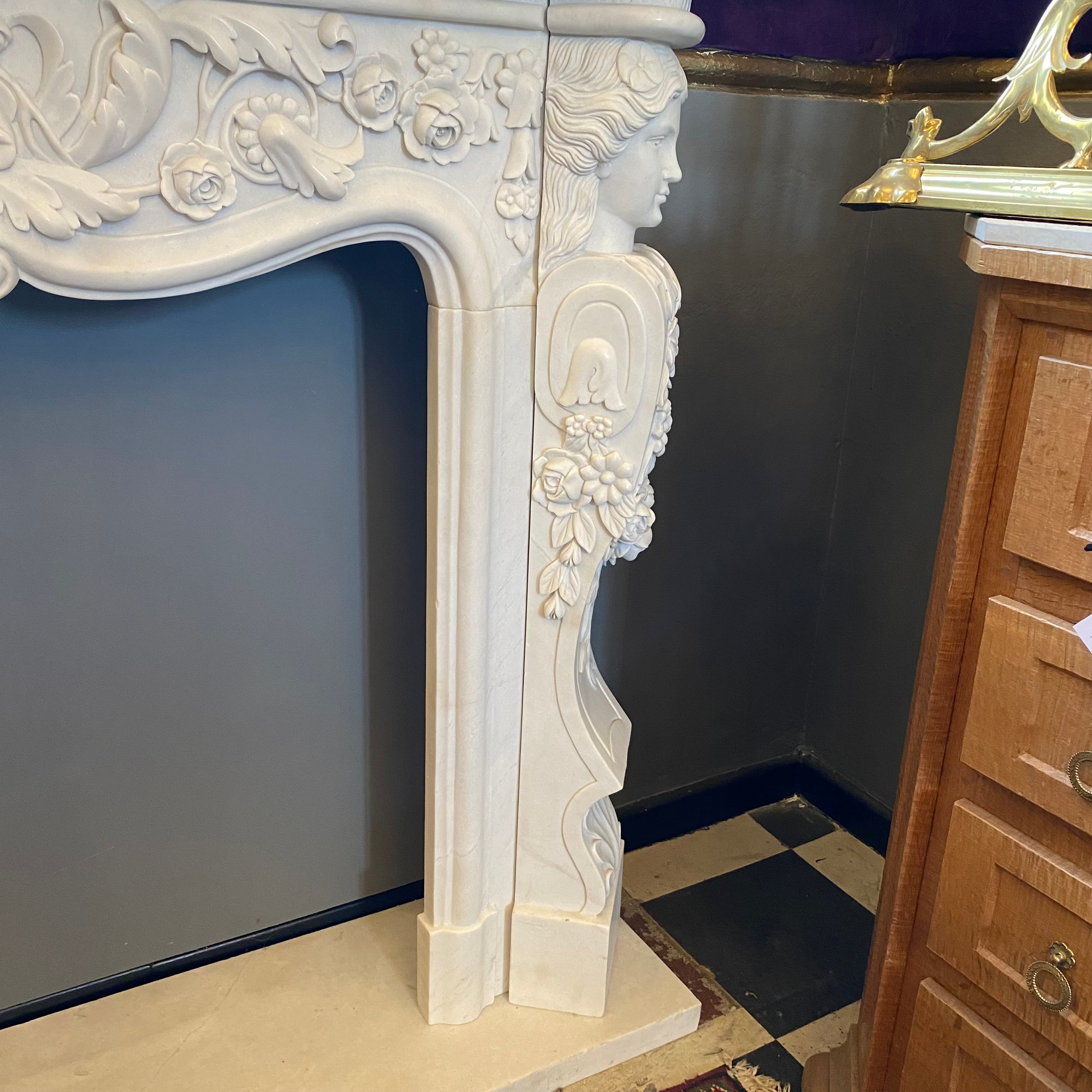 Large Ornately Carved White Marble Fire Surround - SOLD