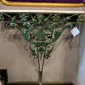 Bottle Green Wrought Iron Console with Marble Top - SOLD