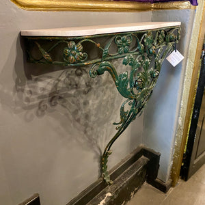 Bottle Green Wrought Iron Console with Marble Top - SOLD