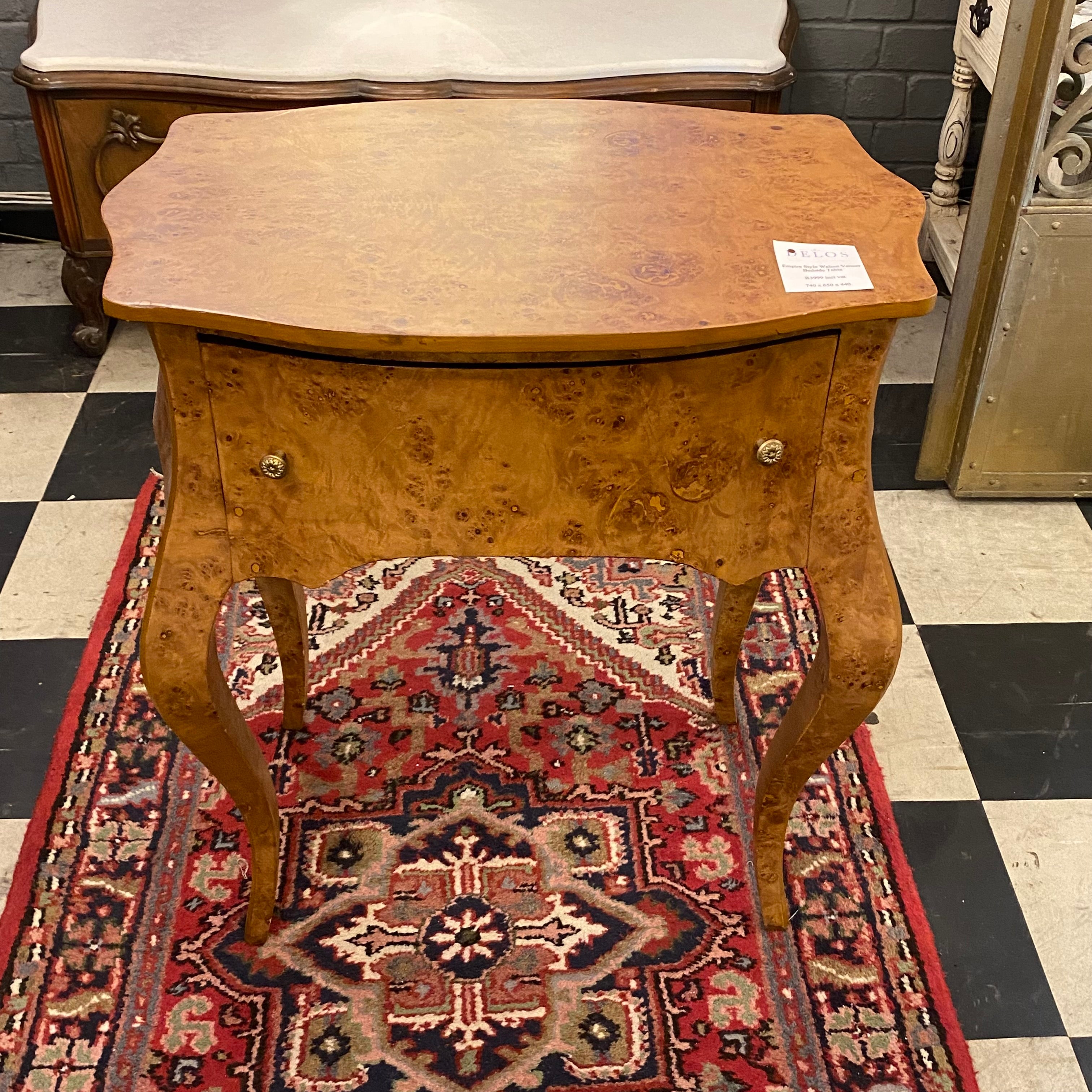 Empire Style Walnut Veneer Bedside Table - SOLD