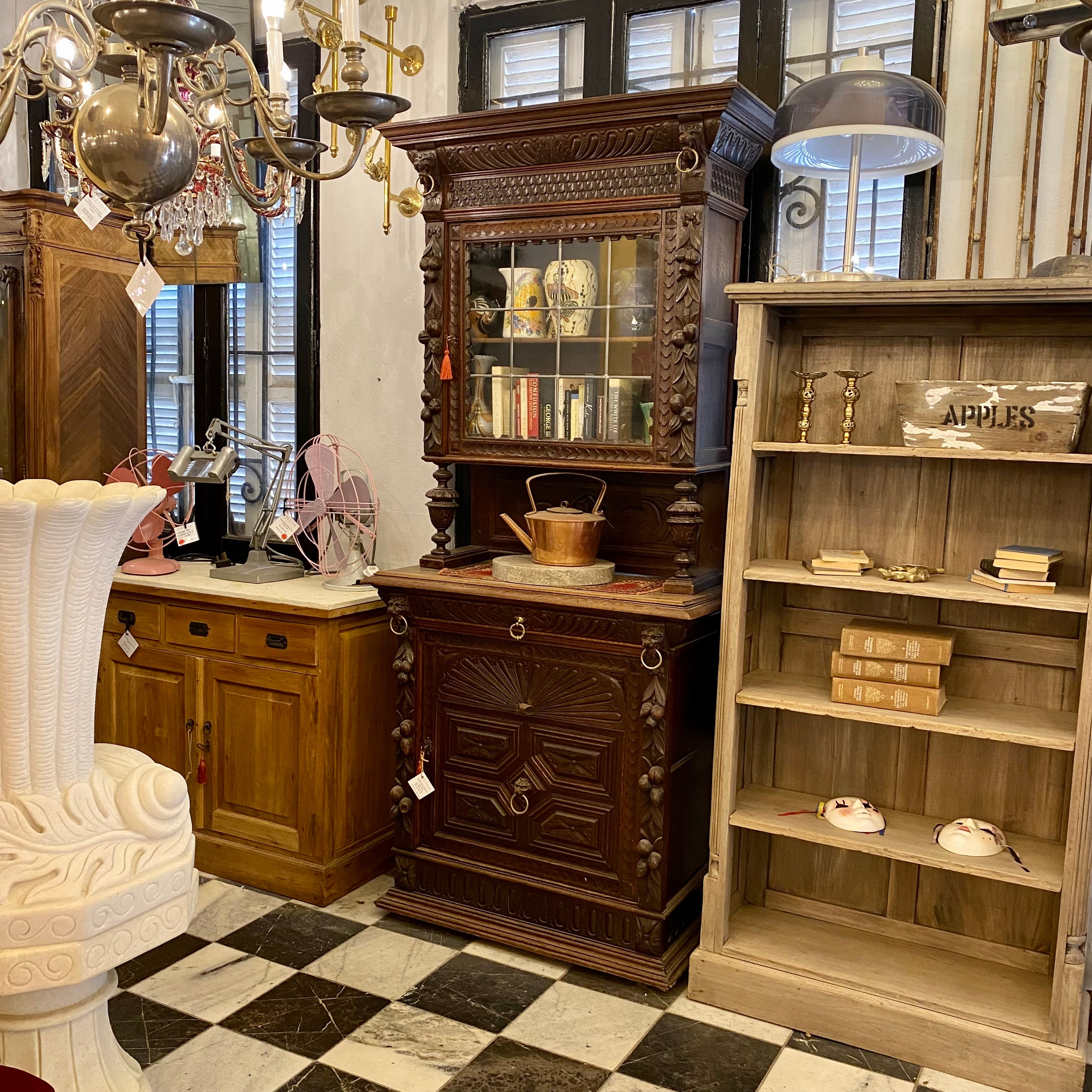 Antique Oak Dresser with Lead Glass