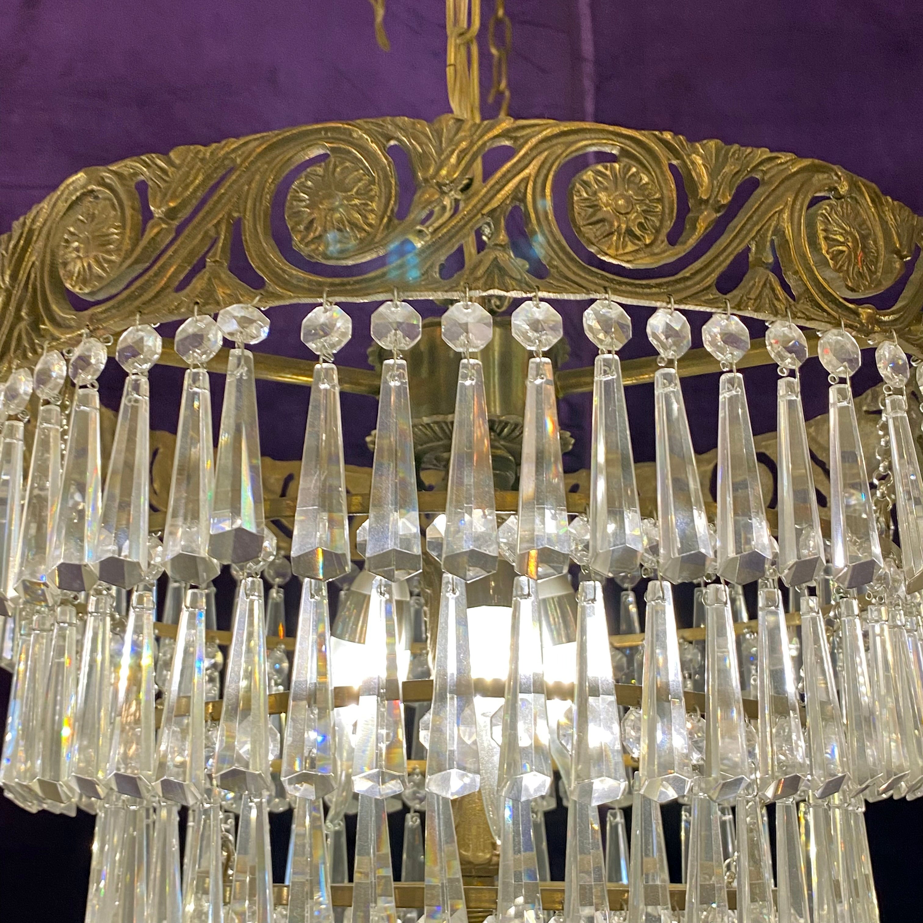 Aged Brass and Crystal Waterfall Chandelier - SOLD