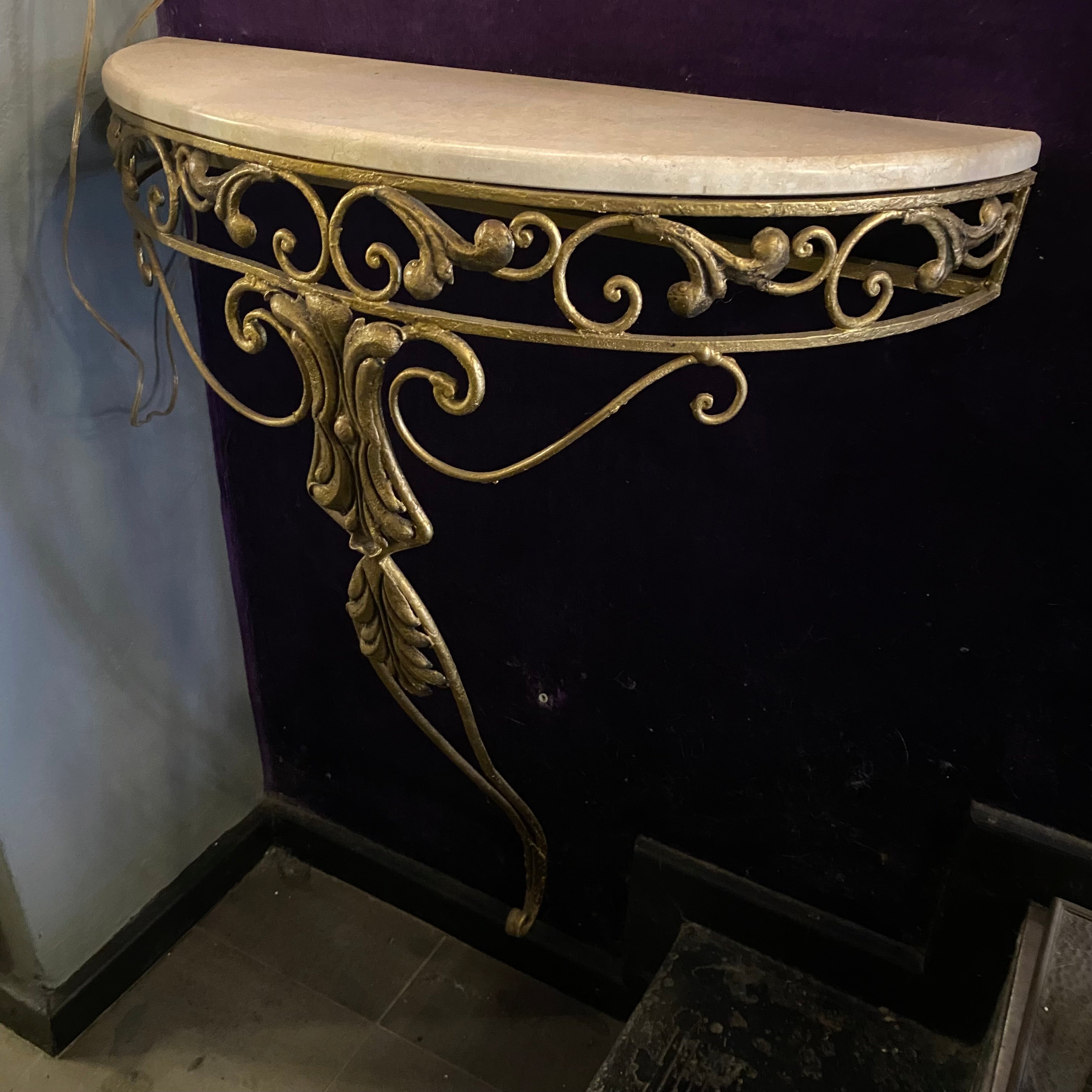 Gilt Painted Wrought Iron Console with Marble Top