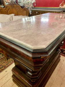 Early 20th Century Mahogany Bar with Marble Top & Detailed Mirror - SOLD