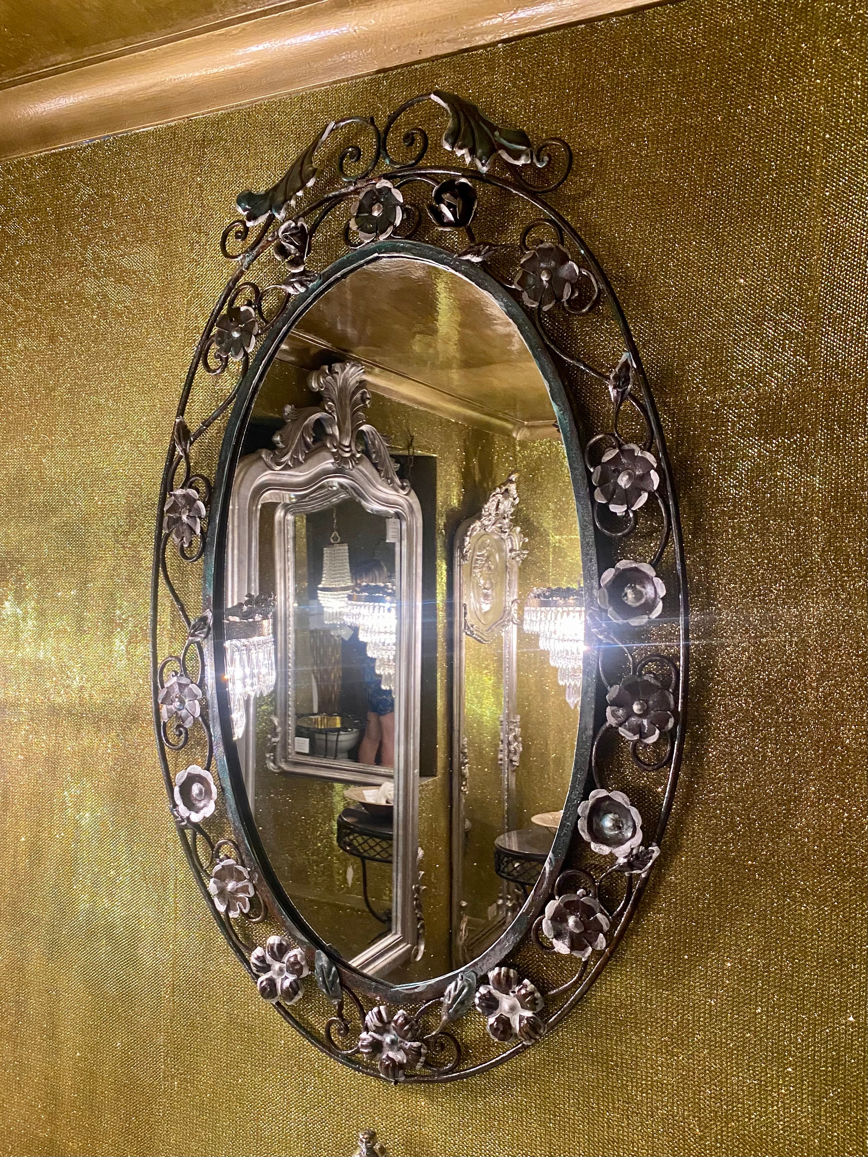 A Wrought Iron Mirror with Silver Detailing - SOLD