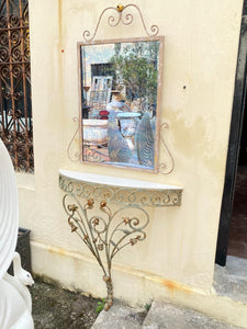 Aged and Distressed Wrought Iron Console with Marble Top