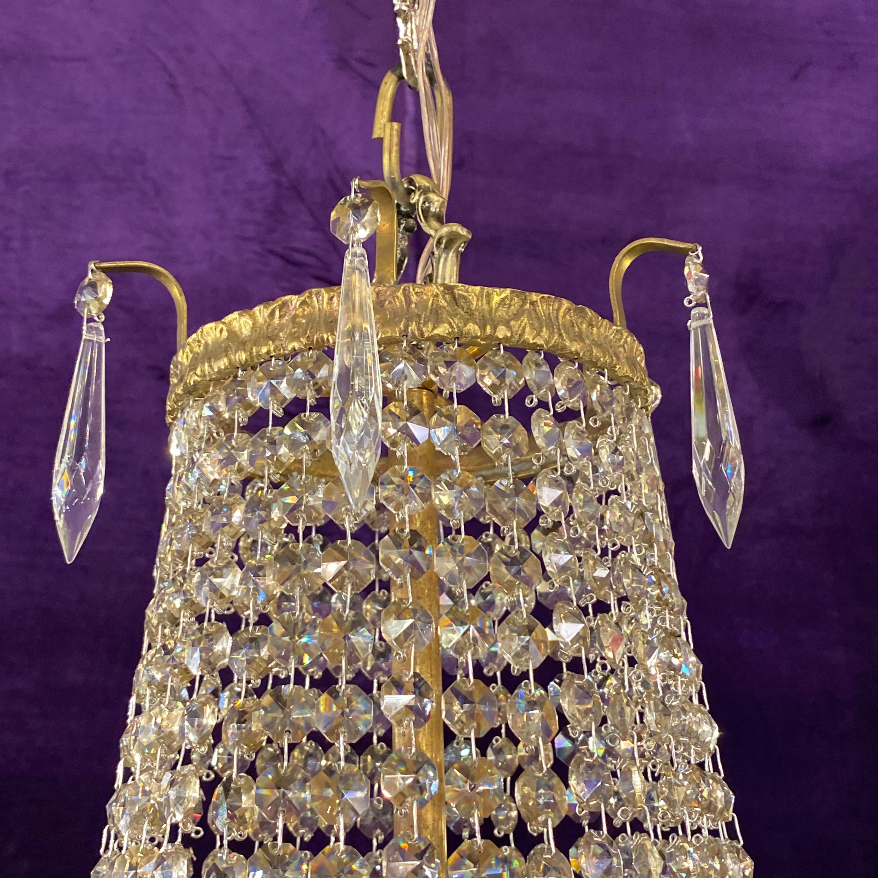 Aged Brass and Crystal Neoclassical Chandelier - SOLD